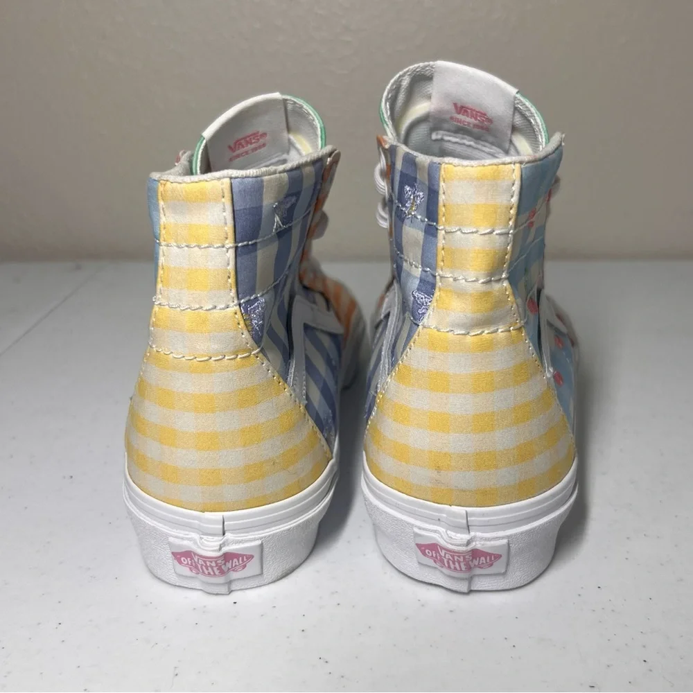 VANS Sneakers Gingham Plaid Colorblock Sk-8 Hi Shoes Embroidery Women's Size 8.5 - Picture 3 of 10